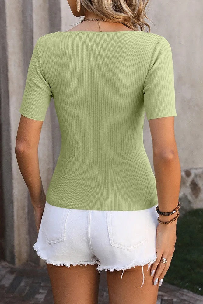 Sommer-T-Shirt mit quadratischem Ausschnitt für Damen