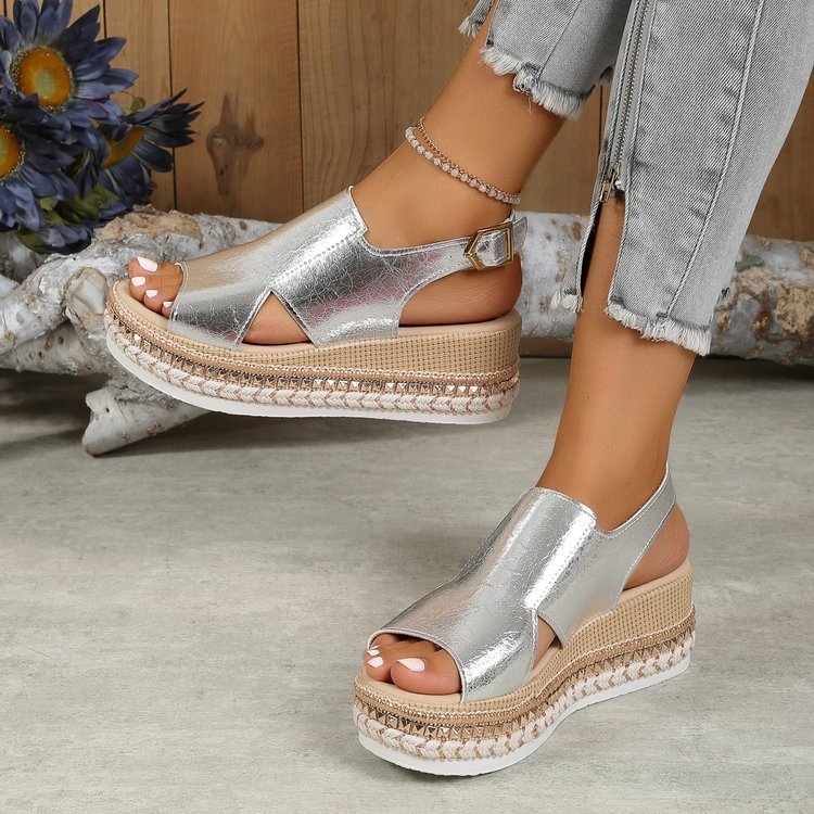 Summer Shiny Hollow Wedge Sandals