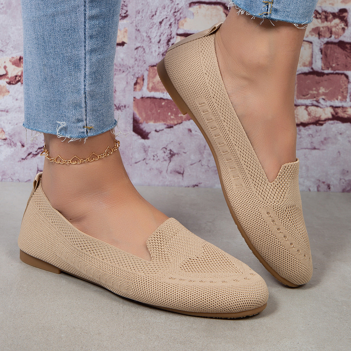 Fly Woven Mesh Slip-on Freizeitschuhe mit flacher Sohle