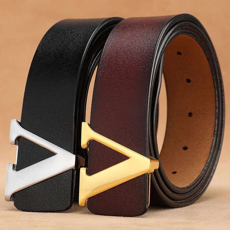 Retro Genuine Leather V Letter Pants Belt