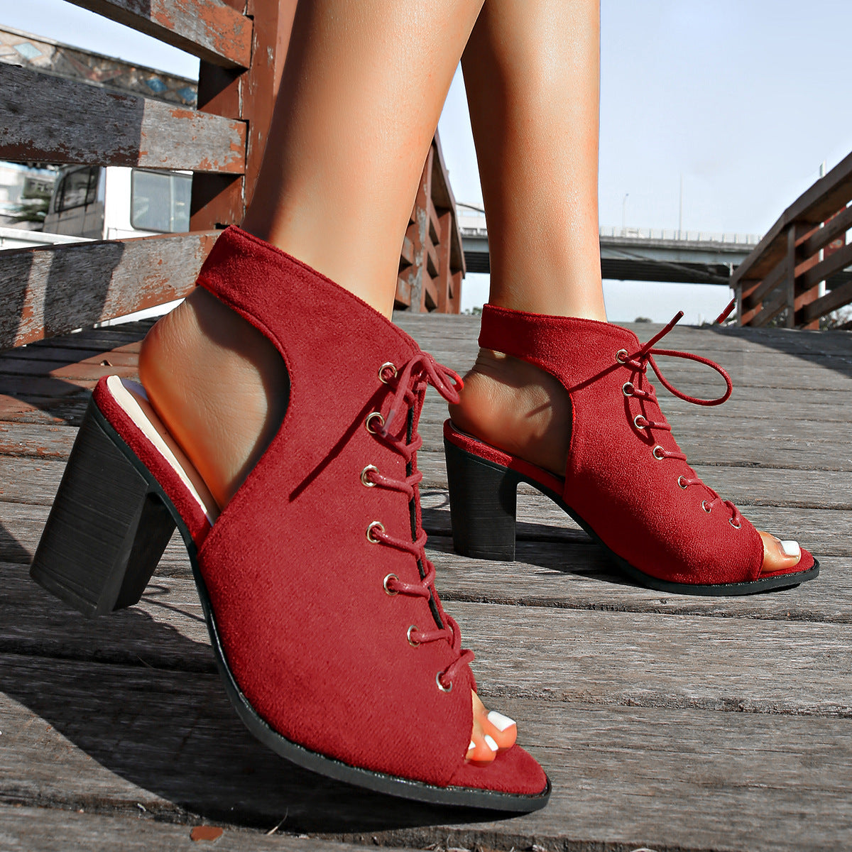 Lace-Up Chunky Heel Summer Sandals