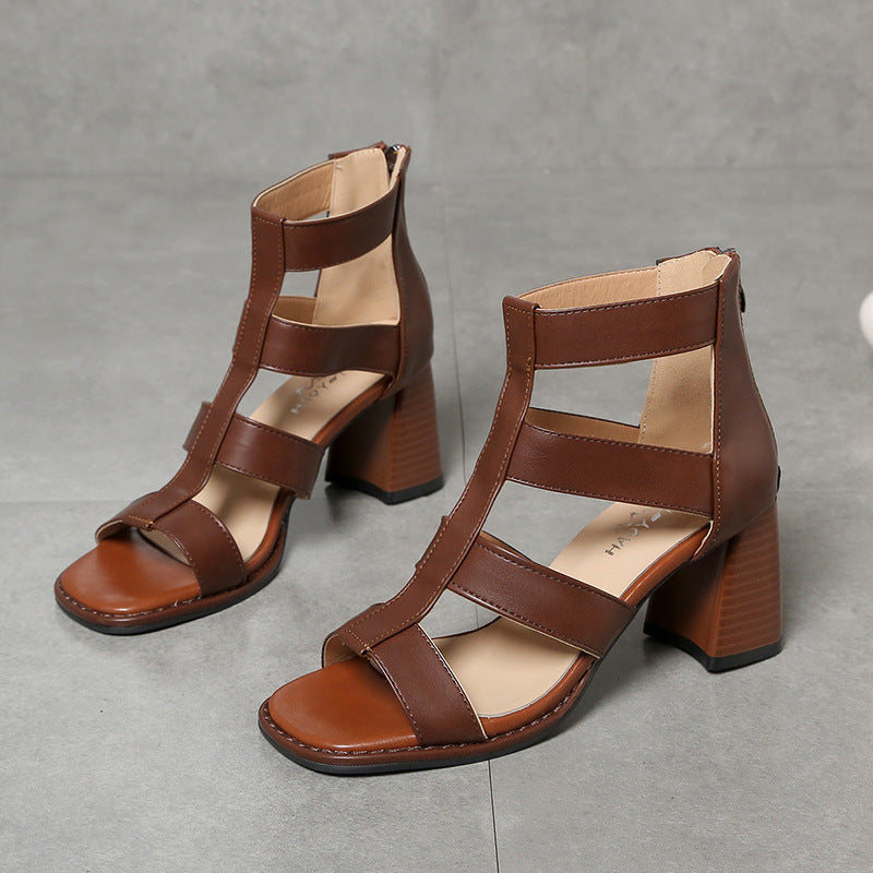 Retro Hollow Thick Heel Summer Sandals
