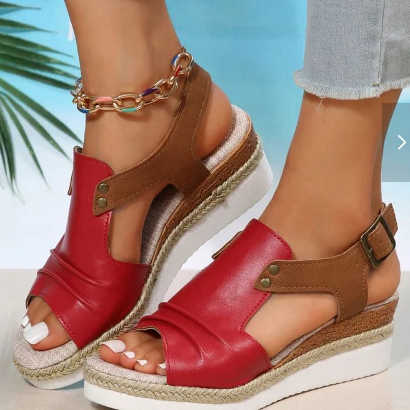 Straw Peep Toe Wedge Sandals for Women