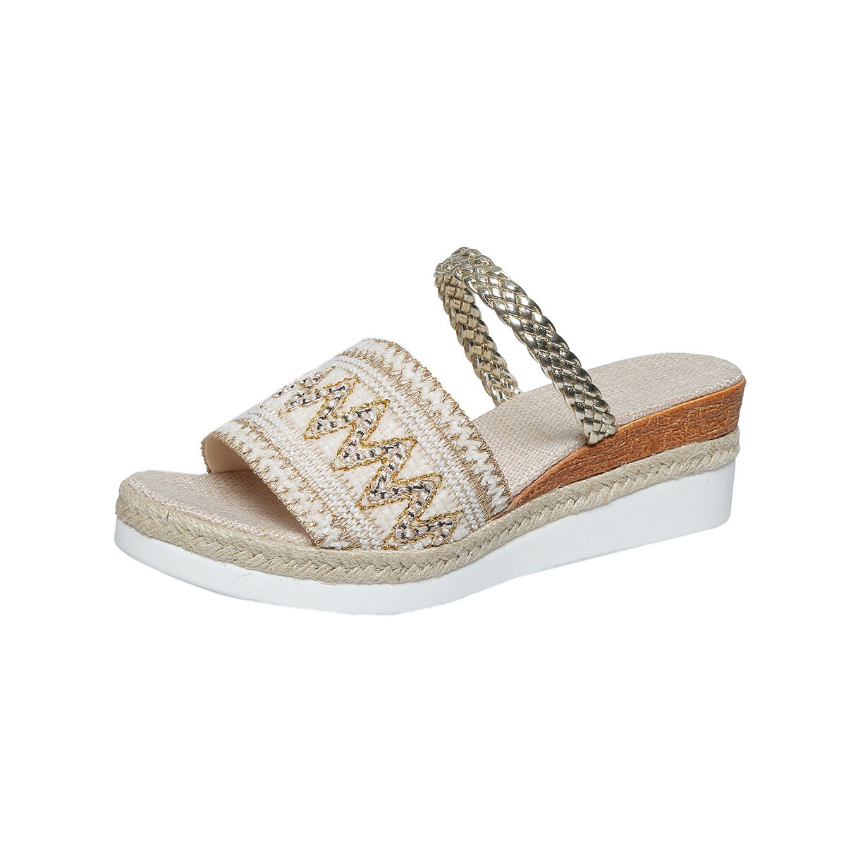 Colorblock Wave Pattern Ethnic Wedge Sandals