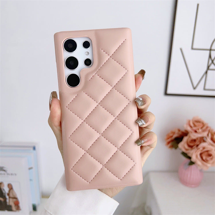 Étui de téléphone en cuir à carreaux et diamants