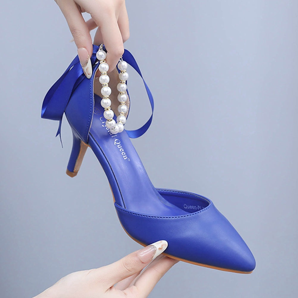 Mid Heel Rhinestone Ribbon Dress Sandals