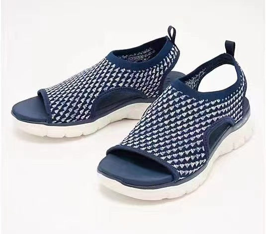 Heart Print Peep-Toe Mesh Sport Sandals