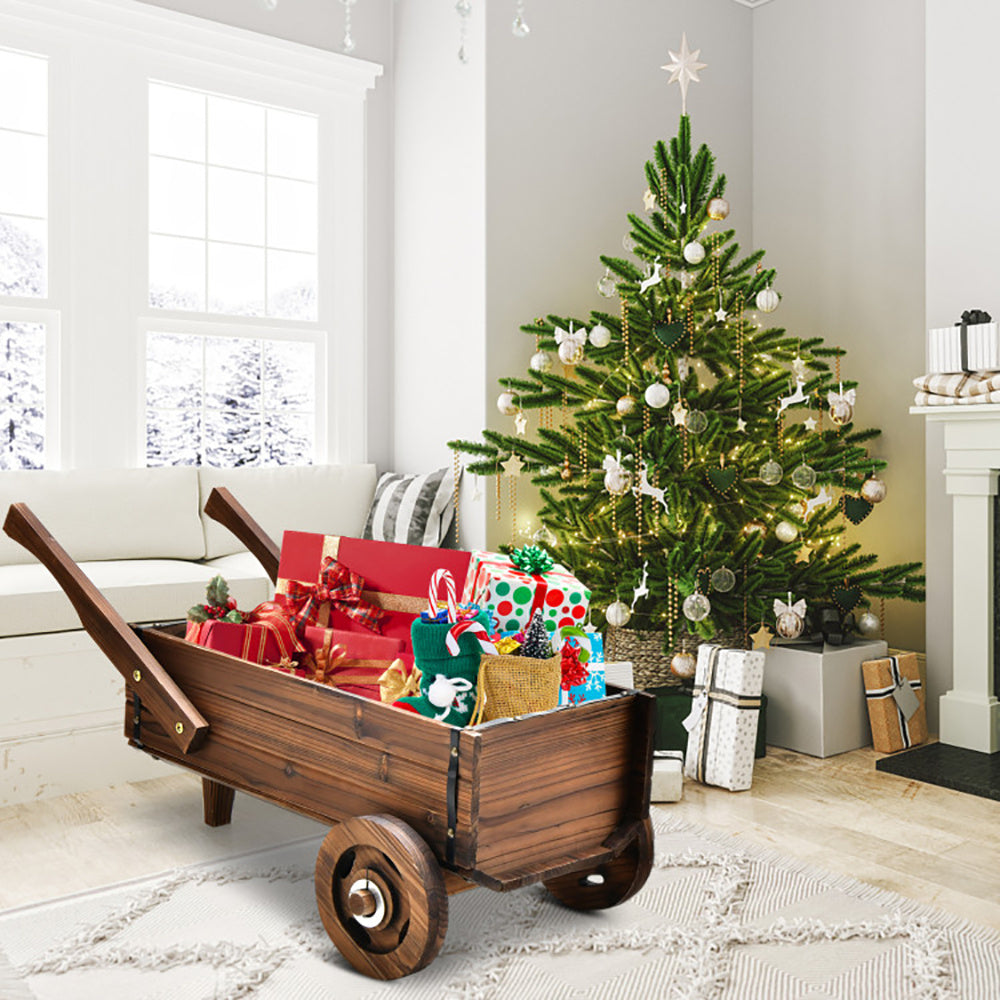 Wooden Wagon Planter Box w/ Wheels