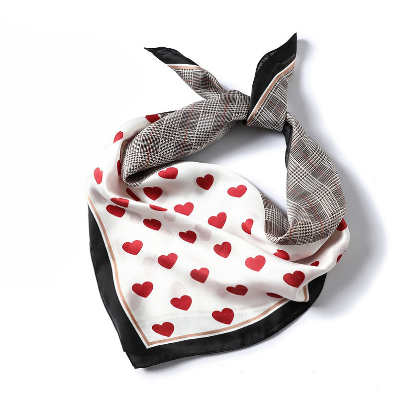 Heart Plaid Silk Scarf for Women