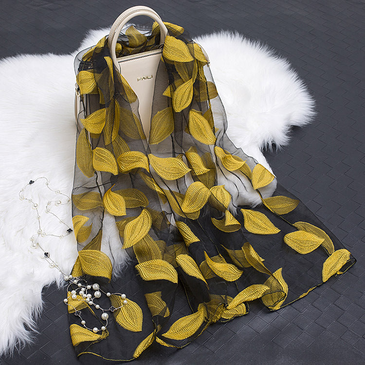 Cut Flower Hollow Simulated Silk Scarf