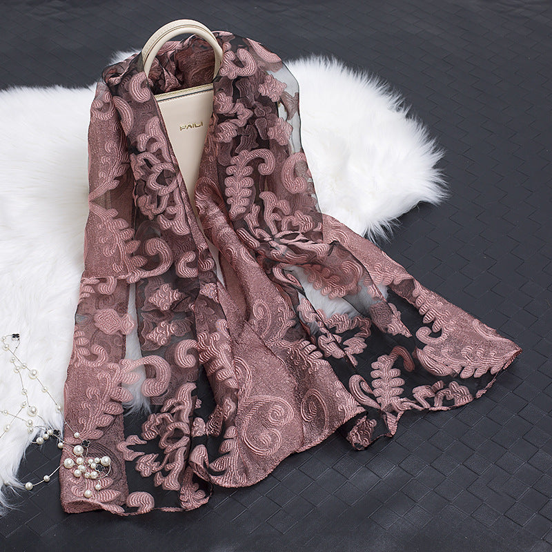 Cut Flower Hollow Simulated Silk Scarf