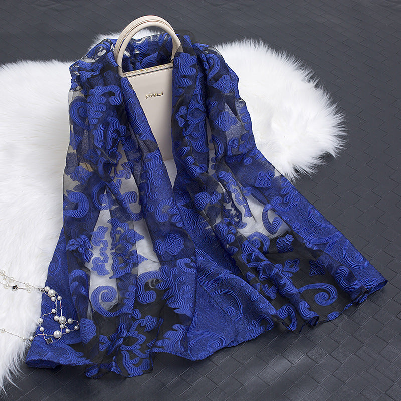 Cut Flower Hollow Simulated Silk Scarf