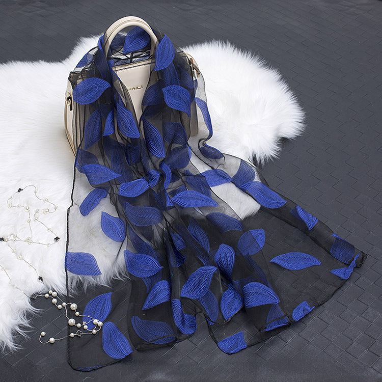 Cut Flower Hollow Simulated Silk Scarf