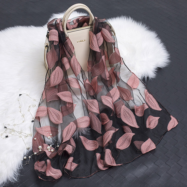 Cut Flower Hollow Simulated Silk Scarf