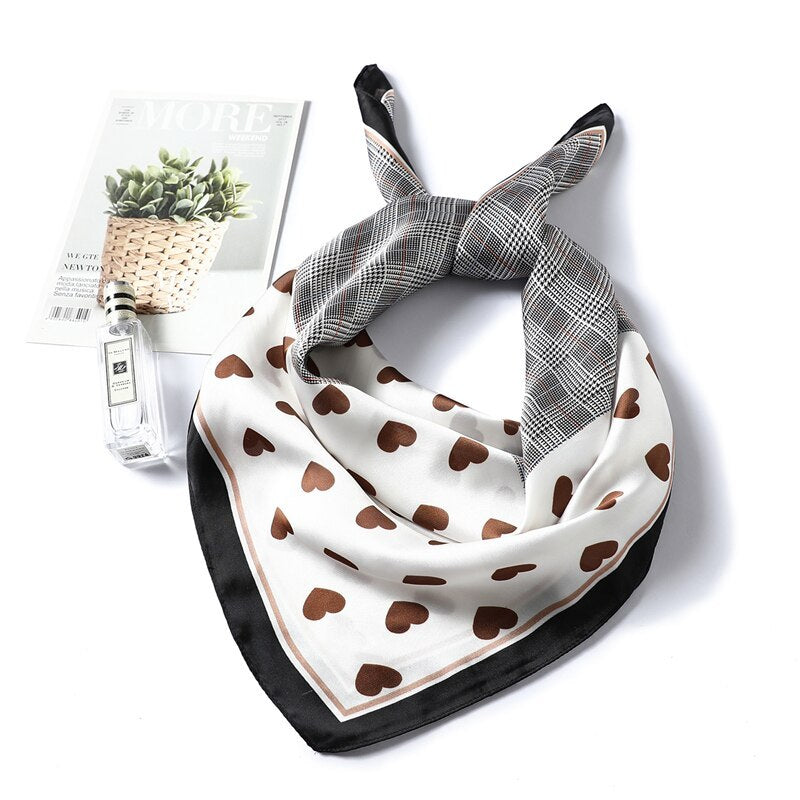 Heart Plaid Silk Scarf for Women