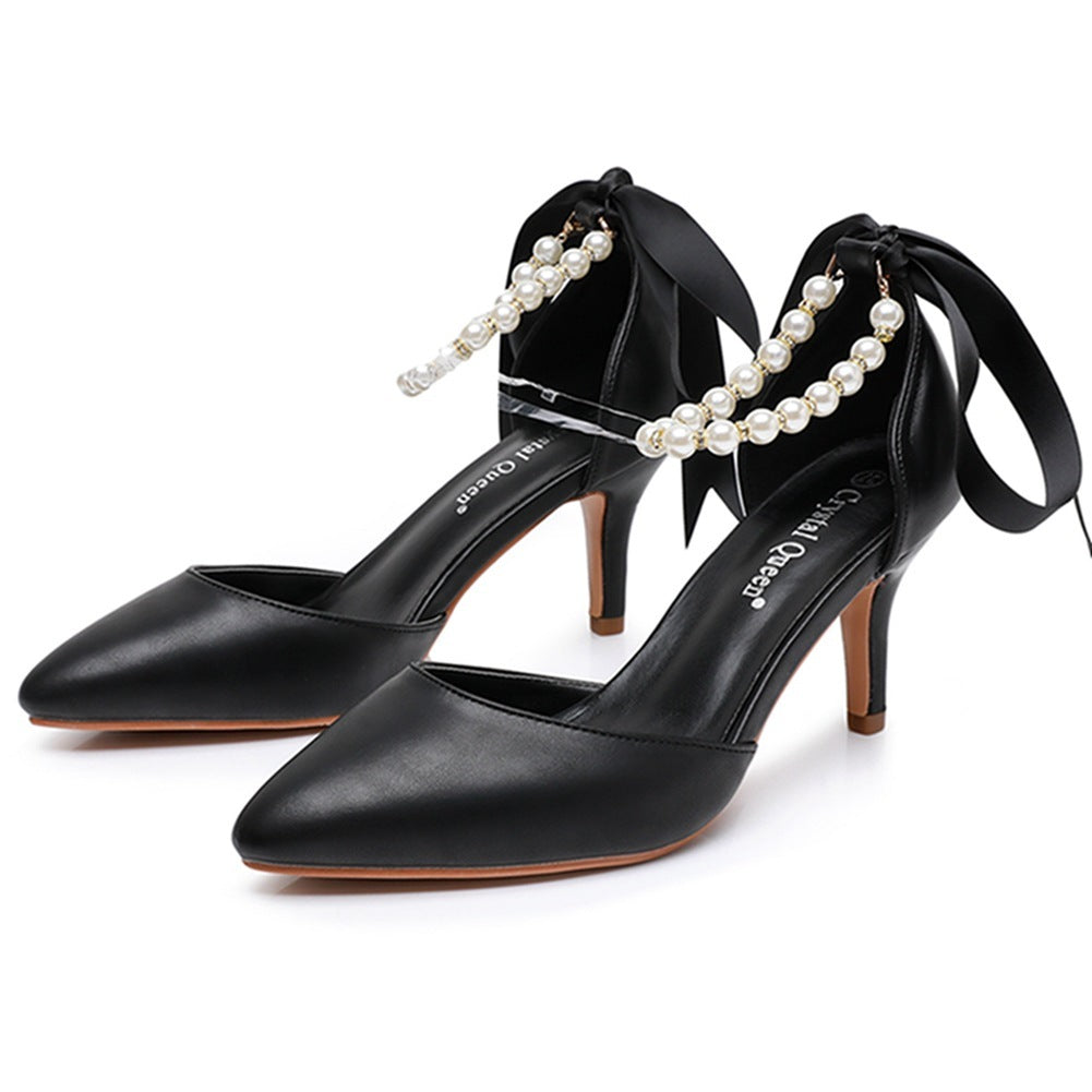 Mid Heel Rhinestone Ribbon Dress Sandals