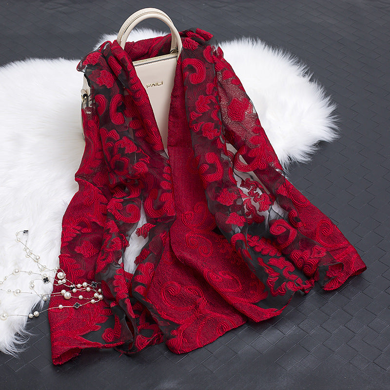 Cut Flower Hollow Simulated Silk Scarf