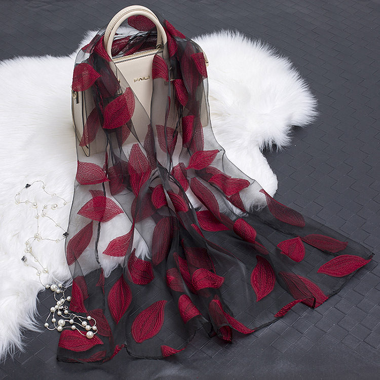 Cut Flower Hollow Simulated Silk Scarf