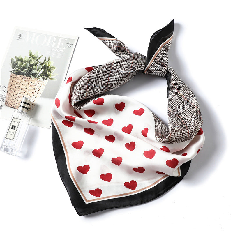 Heart Plaid Silk Scarf for Women