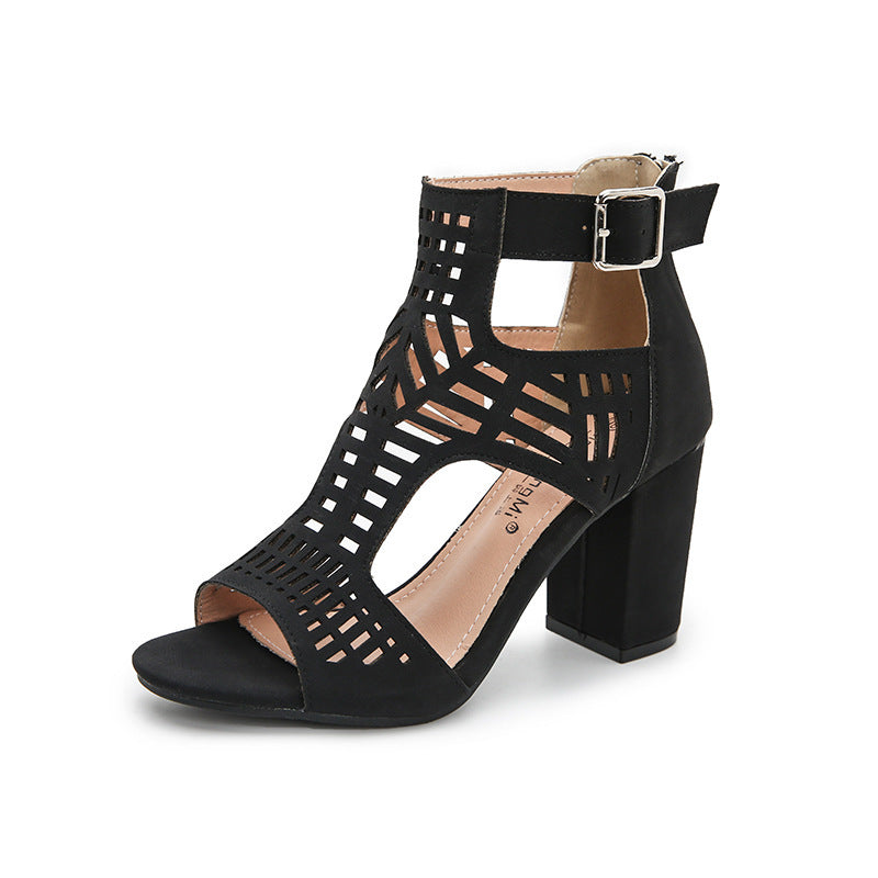 Large Size Peep Toe Thick Heel Sandals