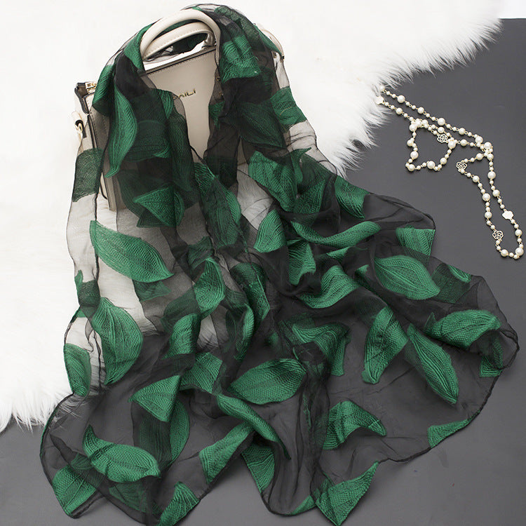 Cut Flower Hollow Simulated Silk Scarf