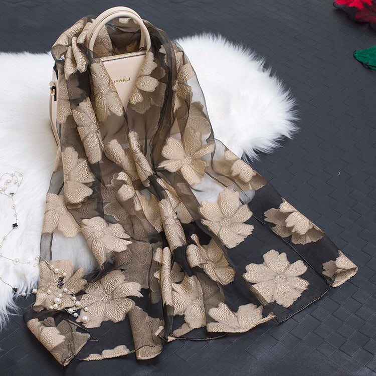 Cut Flower Hollow Simulated Silk Scarf