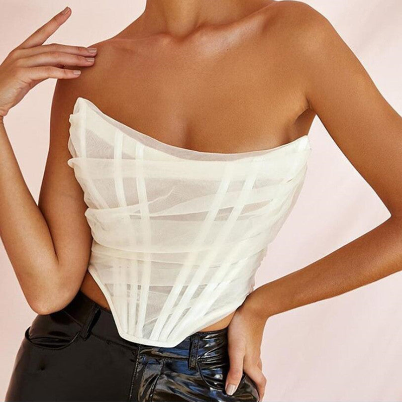 Korsett-Bustier-Oberteil mit Fischgrätenmuster
