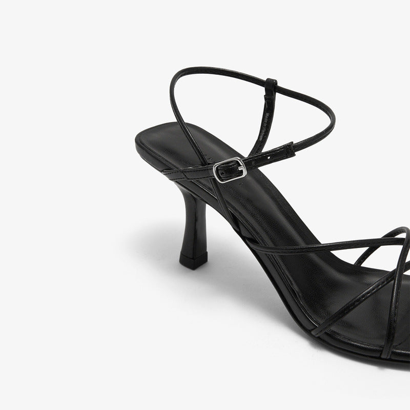 Slim Heel Diagonal Strap Heeled Sandals