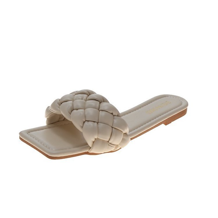 Candy Color Woven Flat Slippers Women