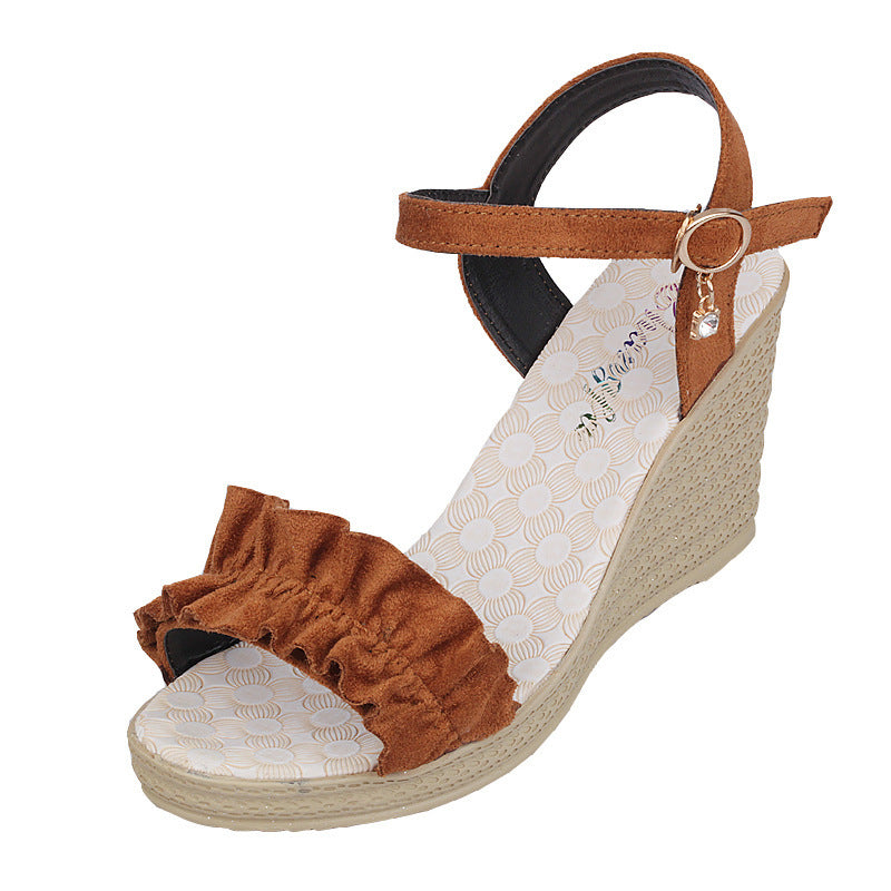 Lace Diamond Thick Slope Heeled Sandals