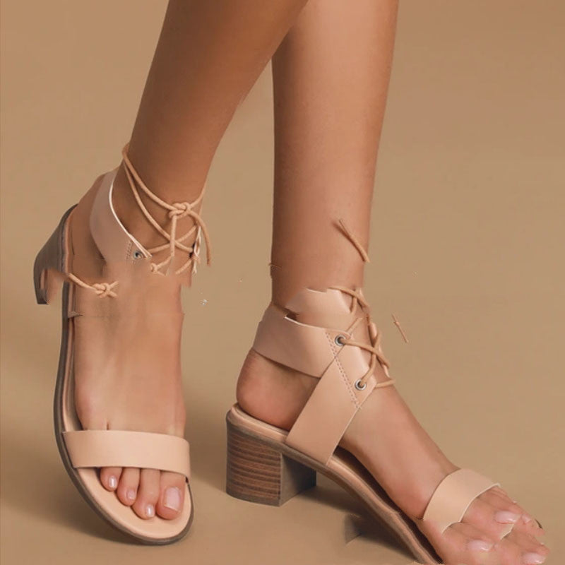 Thick Heel Peep Toe Sandals Women