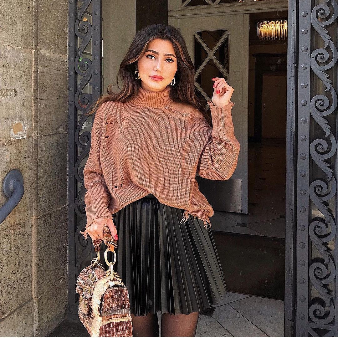 Draped Pleated Knit Winter Mini Skirt