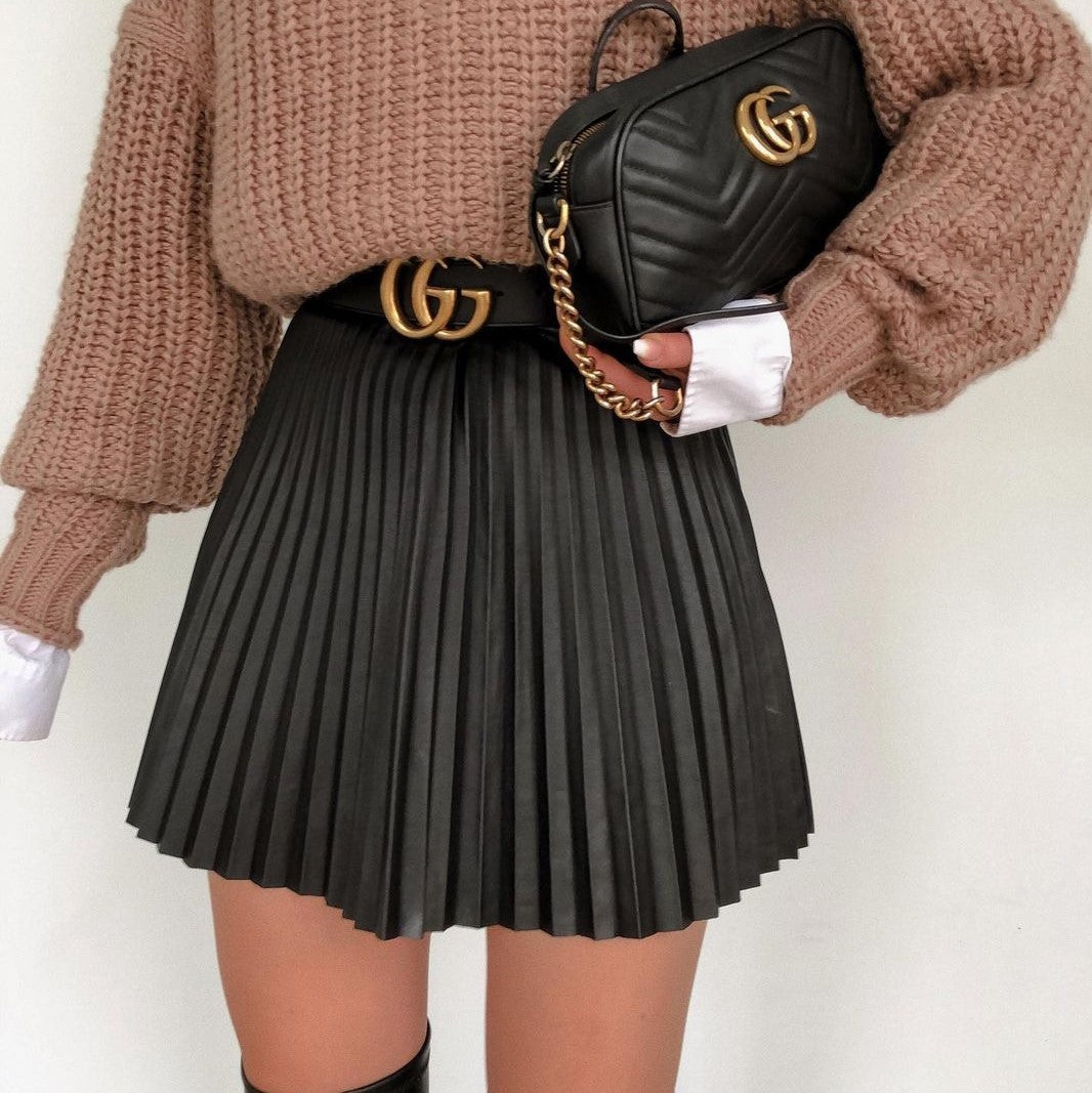 Draped Pleated Knit Winter Mini Skirt