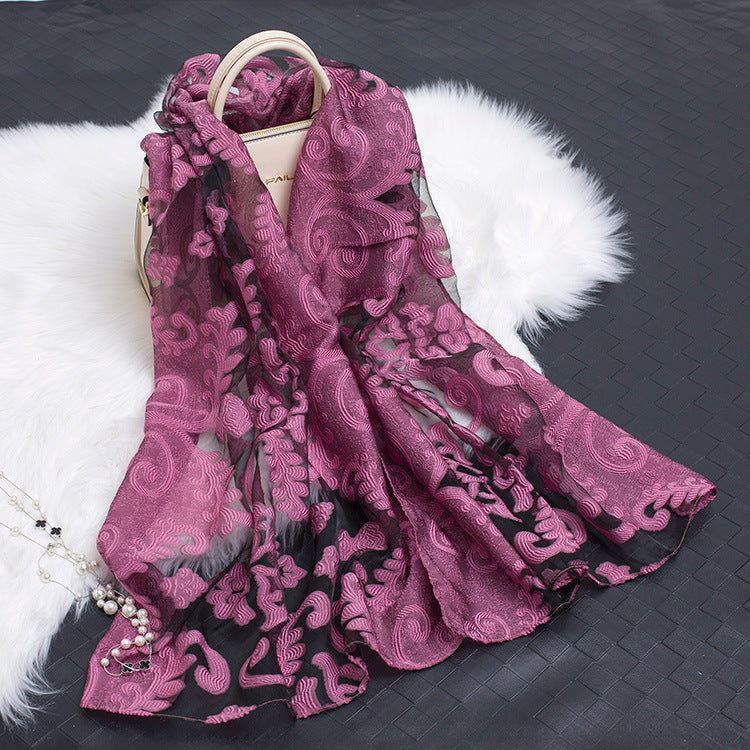 Cut Flower Hollow Simulated Silk Scarf