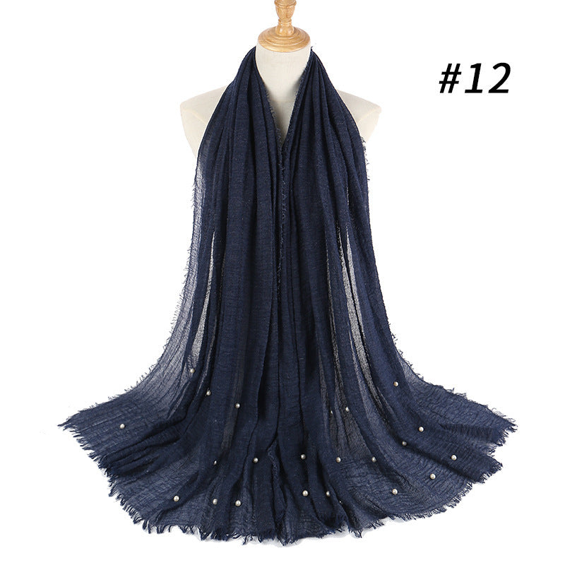 Cotton Linen Crumpled Monochrome Scarf