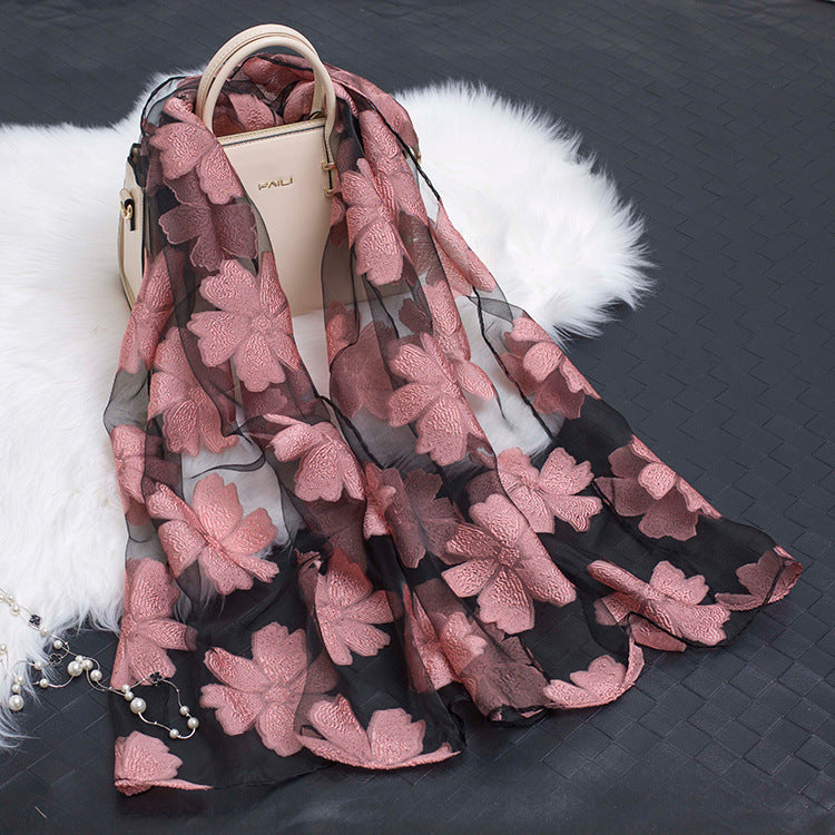 Cut Flower Hollow Simulated Silk Scarf