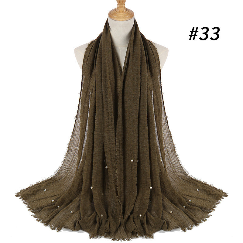 Cotton Linen Crumpled Monochrome Scarf