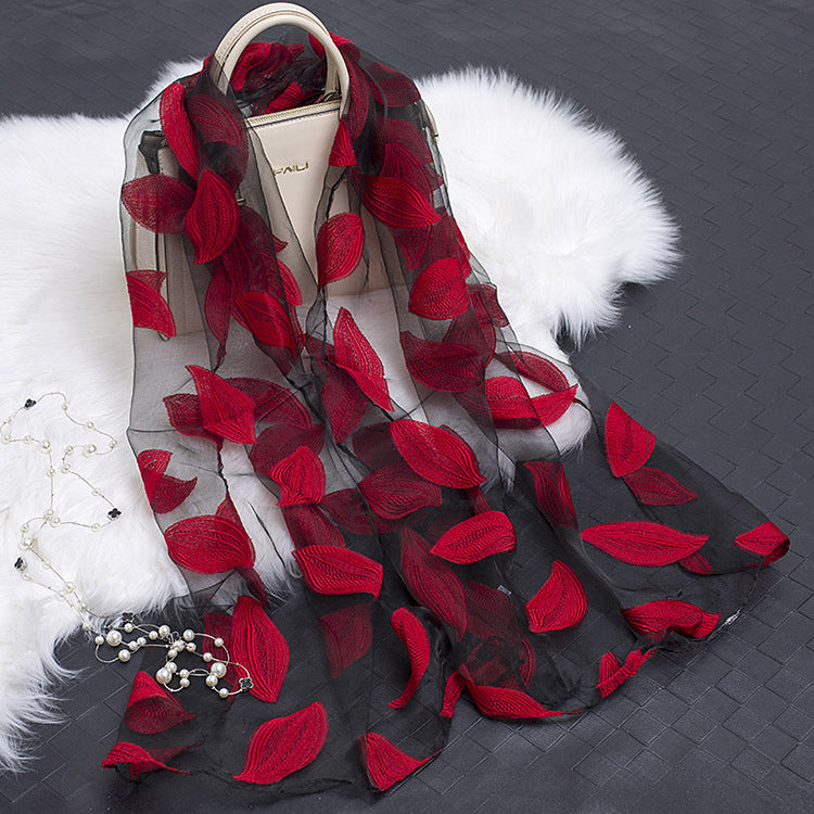 Cut Flower Hollow Simulated Silk Scarf