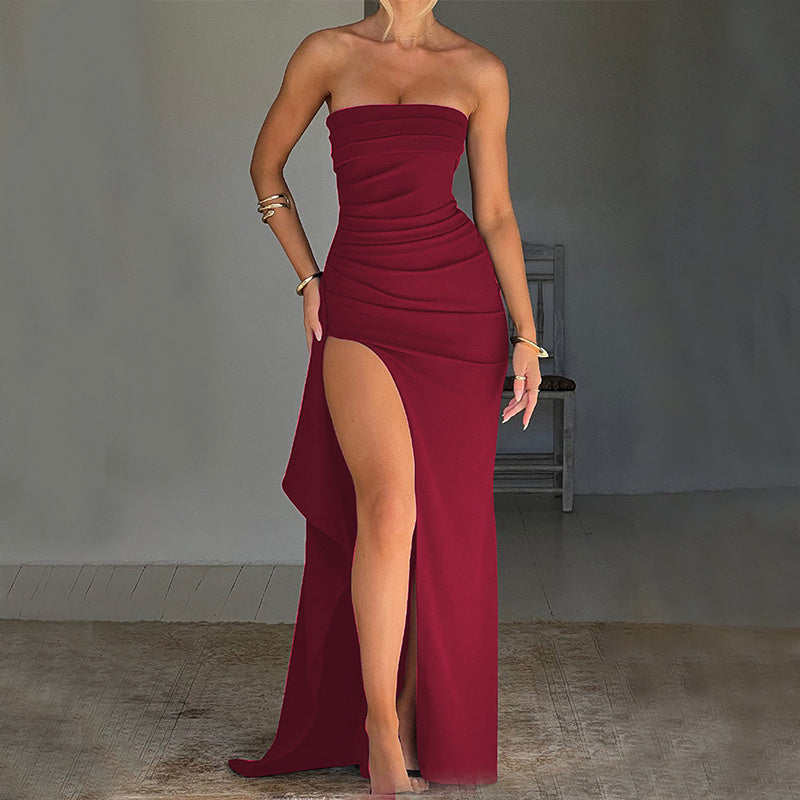 Robe de demoiselle d'honneur plissée sans bretelles