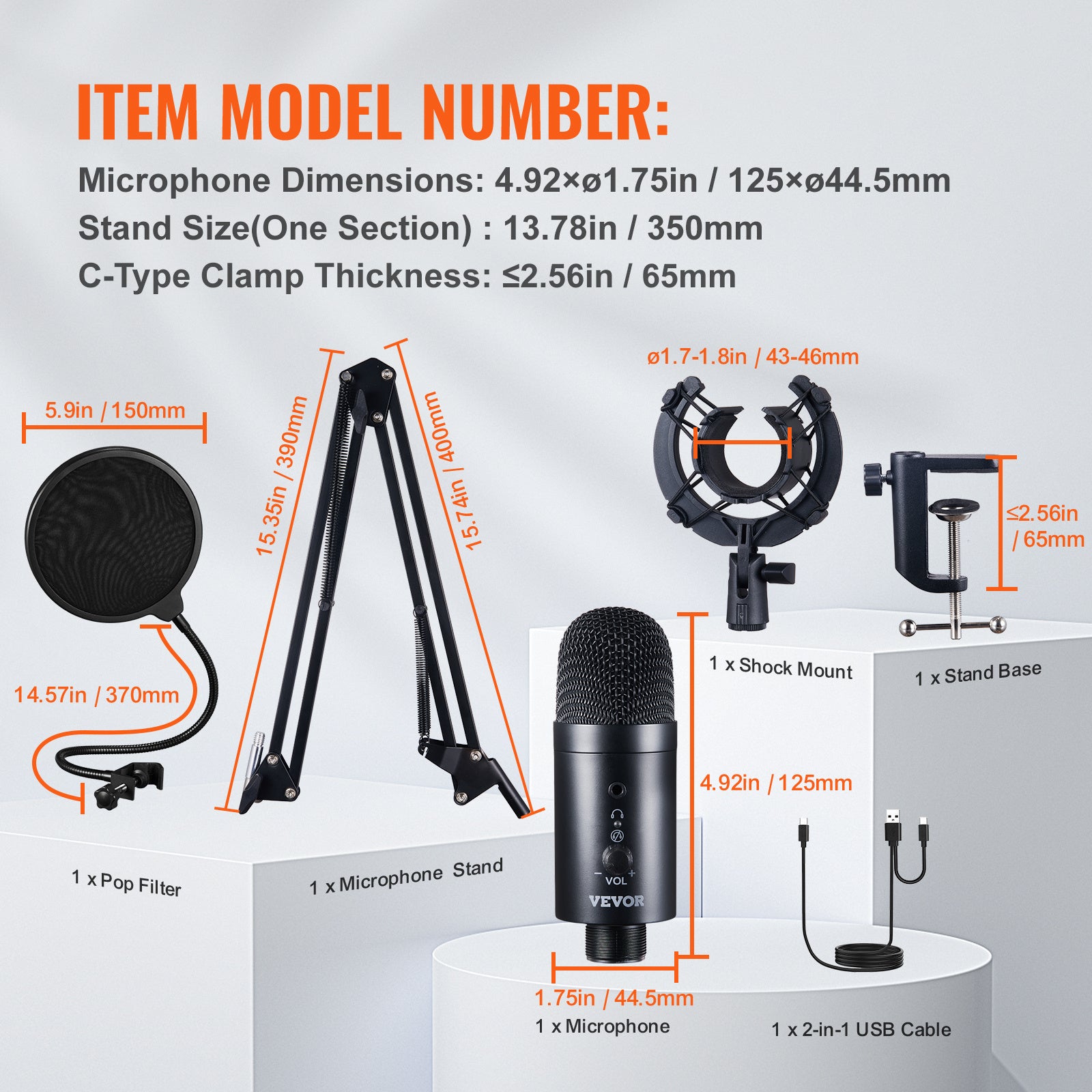 VEVOR USB Condenser Mic Kit with Stand