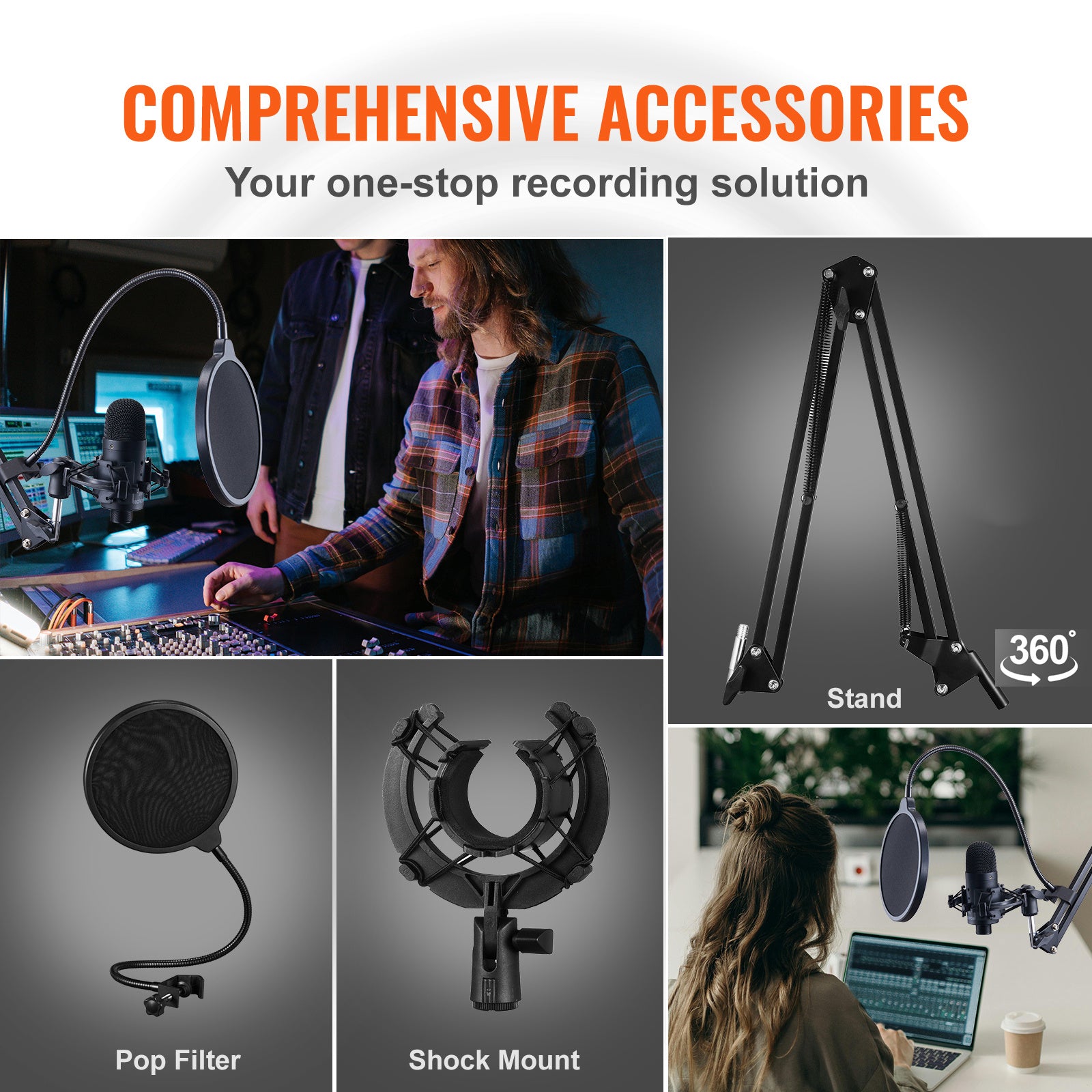 VEVOR USB Condenser Mic Kit with Stand