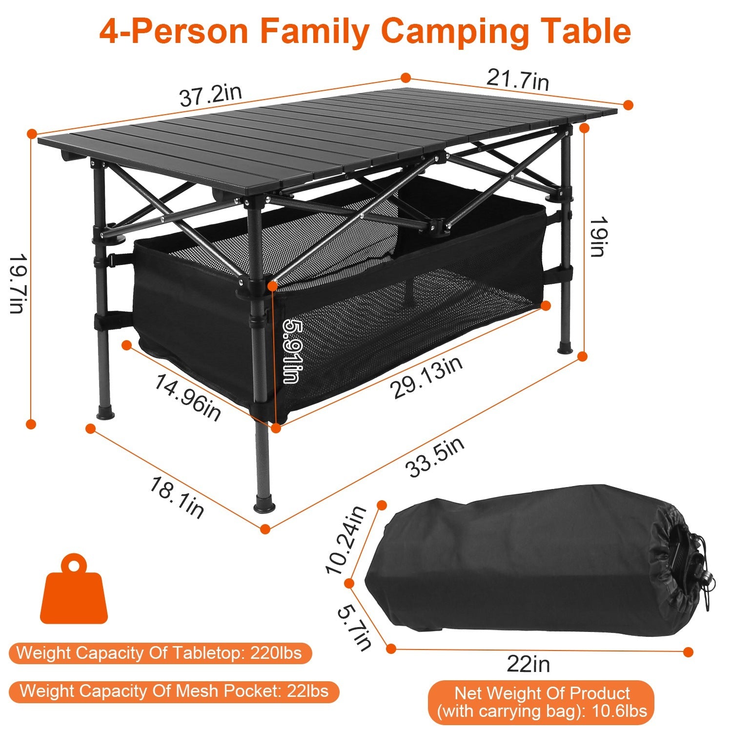 Tragbarer, klappbarer Campingtisch aus Aluminium