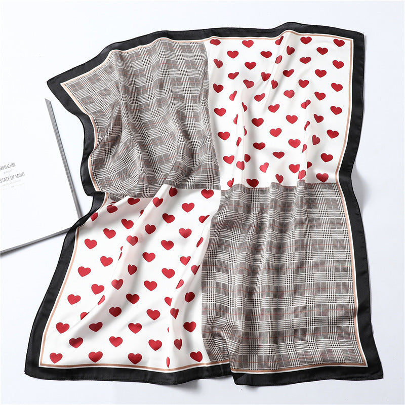 Heart Plaid Silk Scarf for Women