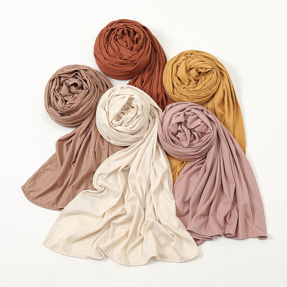 Striped Cotton Knit Scarf for Women