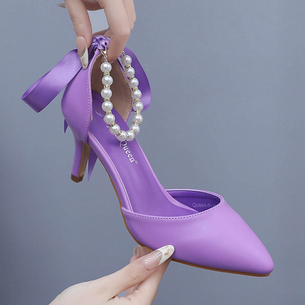 Mid Heel Rhinestone Ribbon Dress Sandals