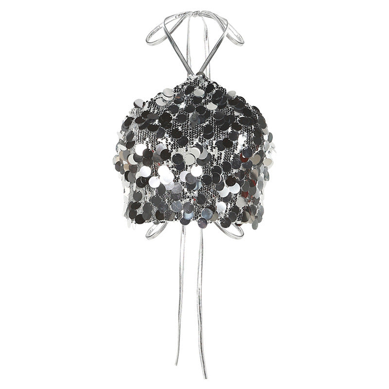Sequin Halter Backless Vest – Women