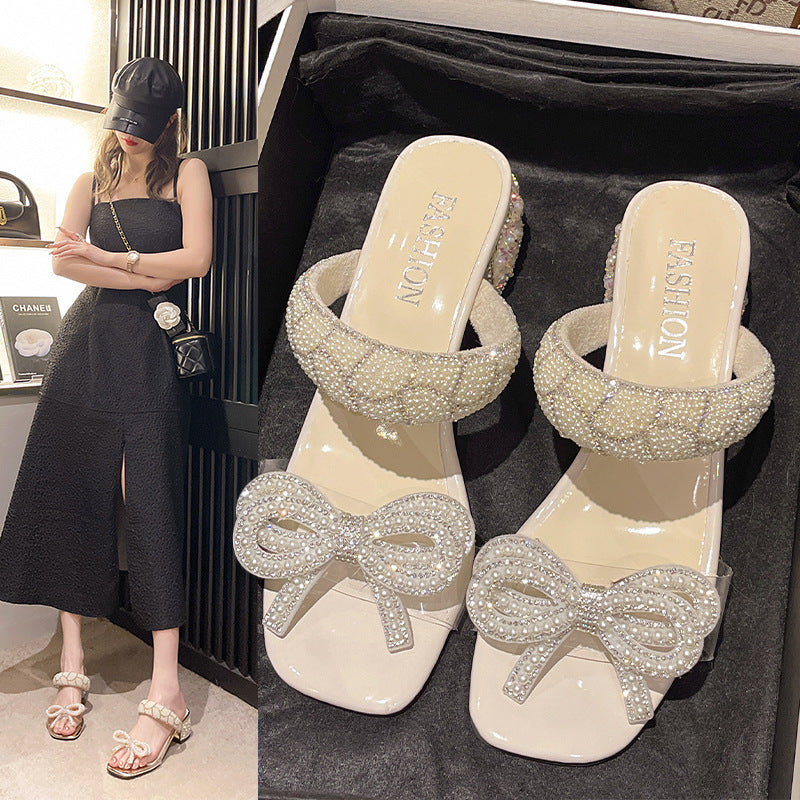 Bowknot Transparent Chunky Heel Sandals