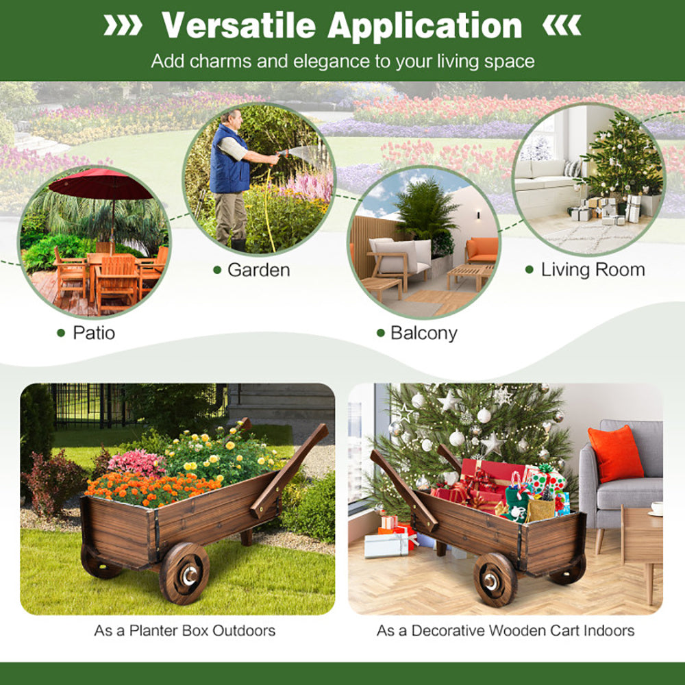 Wooden Wagon Planter Box w/ Wheels