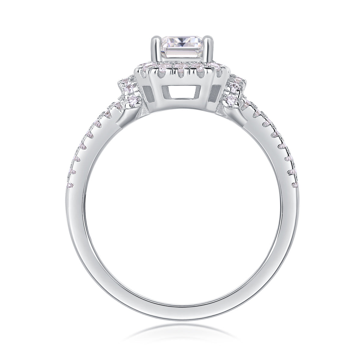 Quadratischer Moissanit-Silberring mit Diamanten
