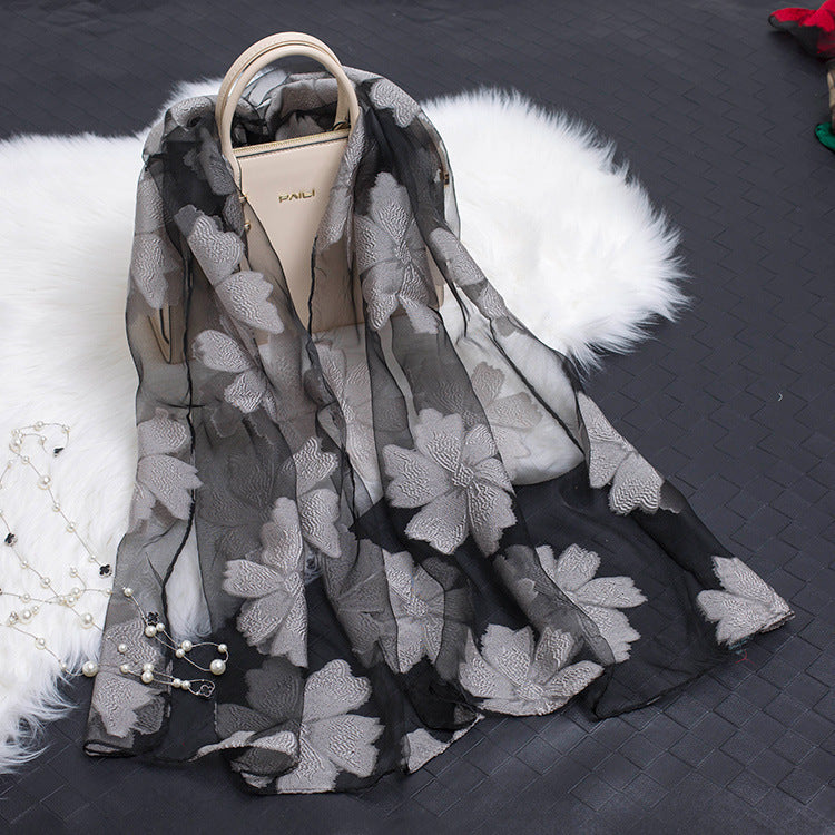 Cut Flower Hollow Simulated Silk Scarf